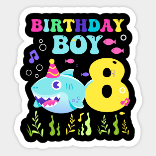 8th Birthday Boy Shark Funny B-day Gift For Kids Sticker